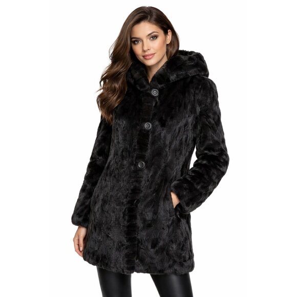 Saks Fifth Avenue Black Mink Fur Coat Removable Hood Size 8